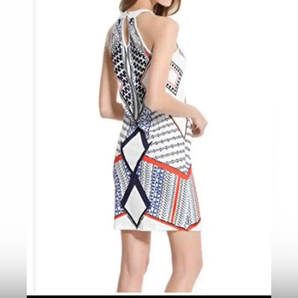 New Venus Sleeveless Halter Neck Mini Dress Geometric Pattern Sheath Dress cream - Picture 2 of 9